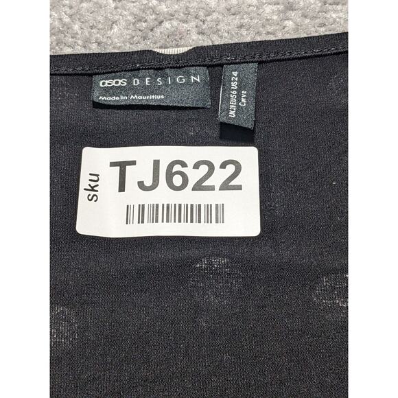 Asos Design Curve Waisted Mini Tea Dress Women Size 24 Black Polka Dot V Neck - Picture 15 of 15